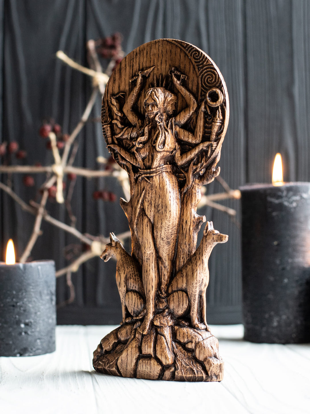 Greek Goddess Hecate Key Oak Statue | Blagowood