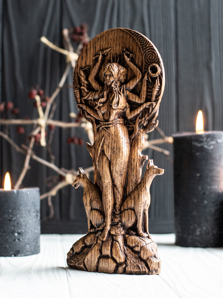 Greek Goddess Hecate Key Oak Statue | Blagowood
