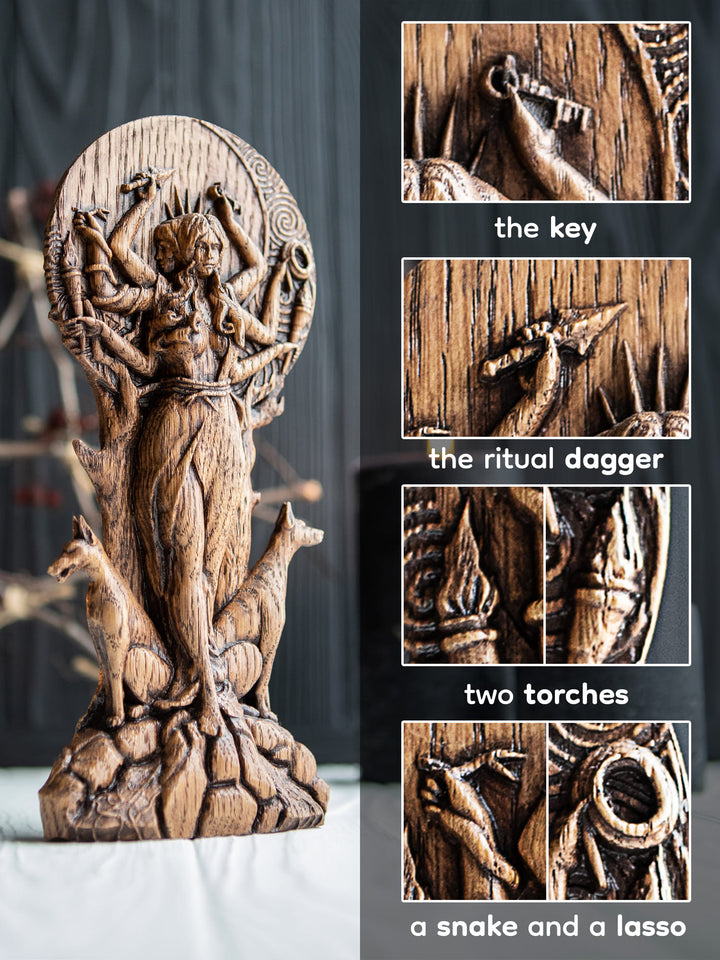 Greek Goddess Hecate Key Oak Statue | Blagowood