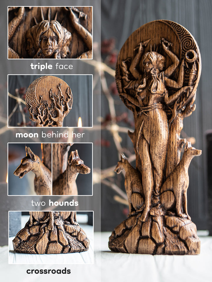 Greek Goddess Hecate Key Oak Statue | Blagowood