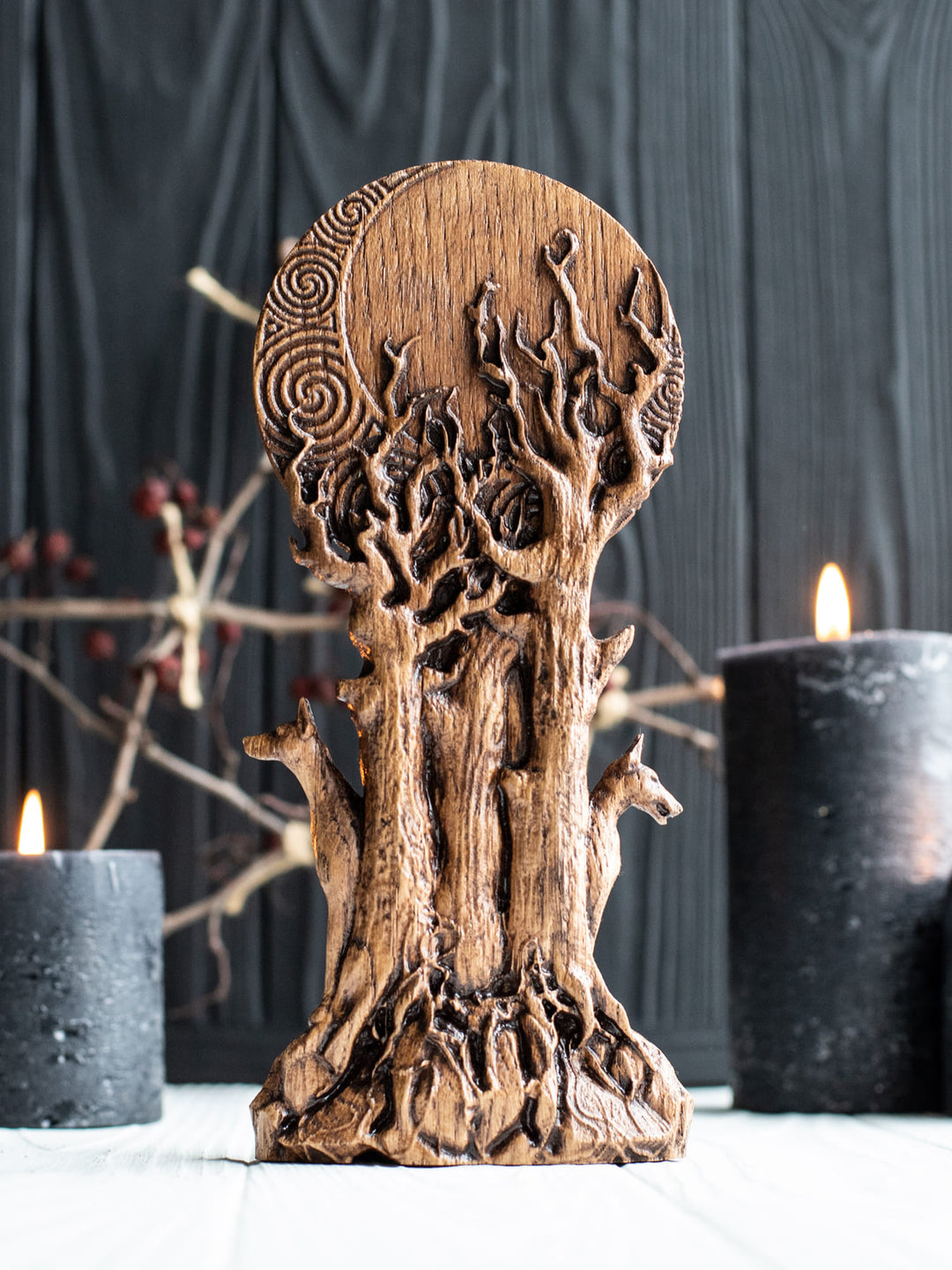 Greek Goddess Hecate Key Oak Statue | Blagowood