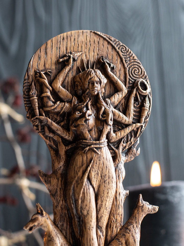 Greek Goddess Hecate Key Oak Statue | Blagowood
