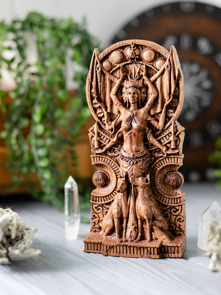 Hekate Wooden Statue: Magic Crossroads