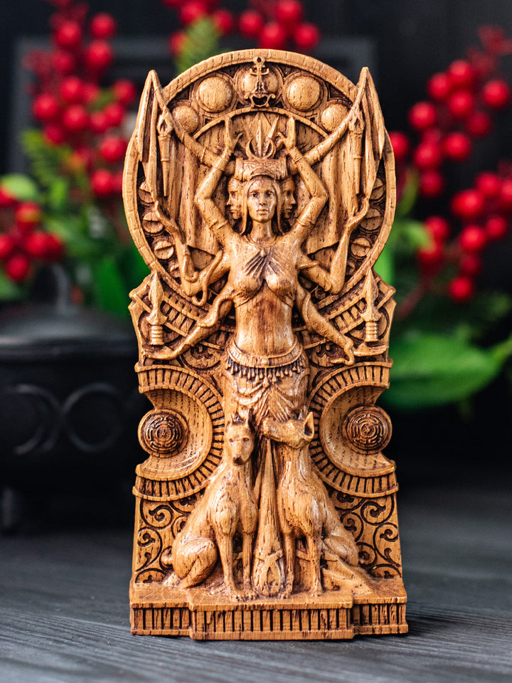Hekate Wooden Statue: Magic Crossroads