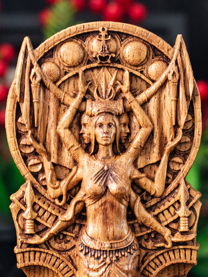 Hekate Wooden Statue: Magic Crossroads