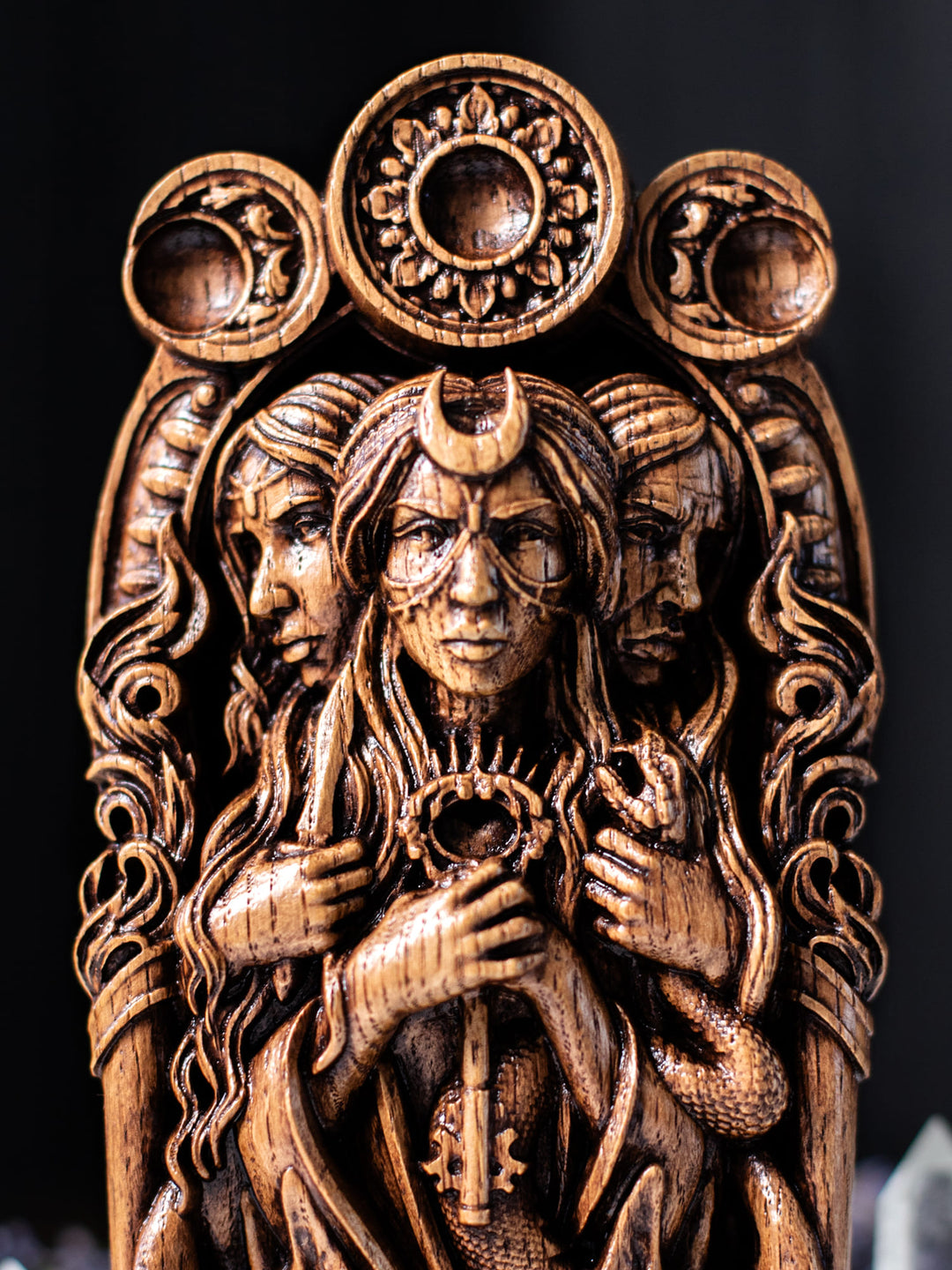 Hekate Wooden Bust: Tri-Form Goddess of Magic