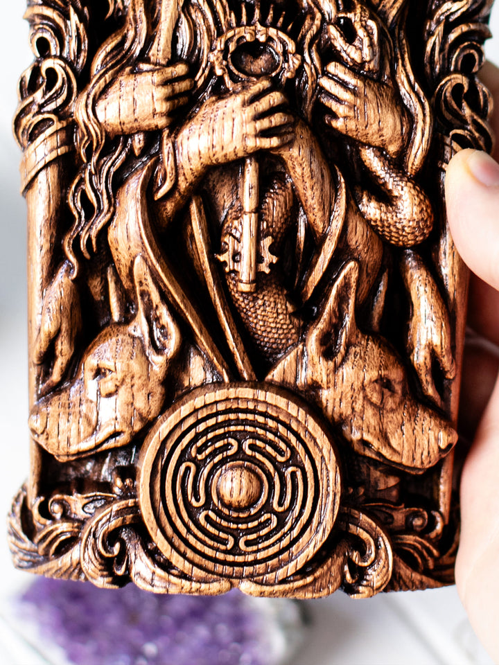 Hekate Wooden Bust: Tri-Form Goddess of Magic