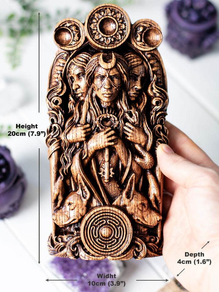Hekate Wooden Bust: Tri-Form Goddess of Magic