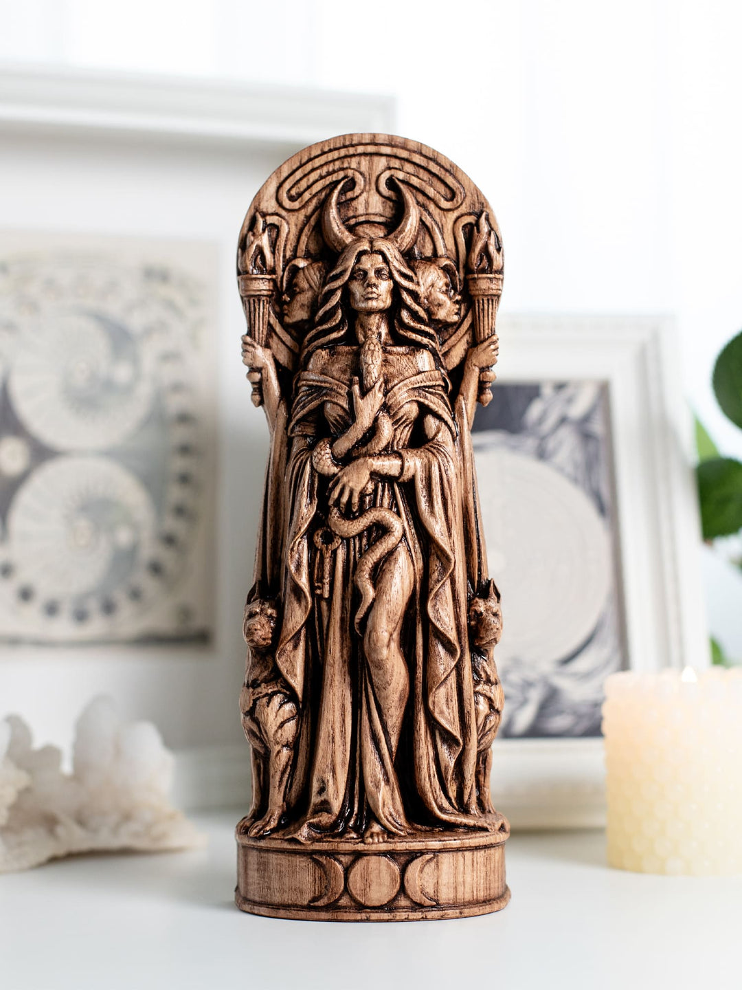 Handcrafted Hekate statue for Hecate altar featuring dark feminine, Wiccan and Hellenic polytheism symbolism