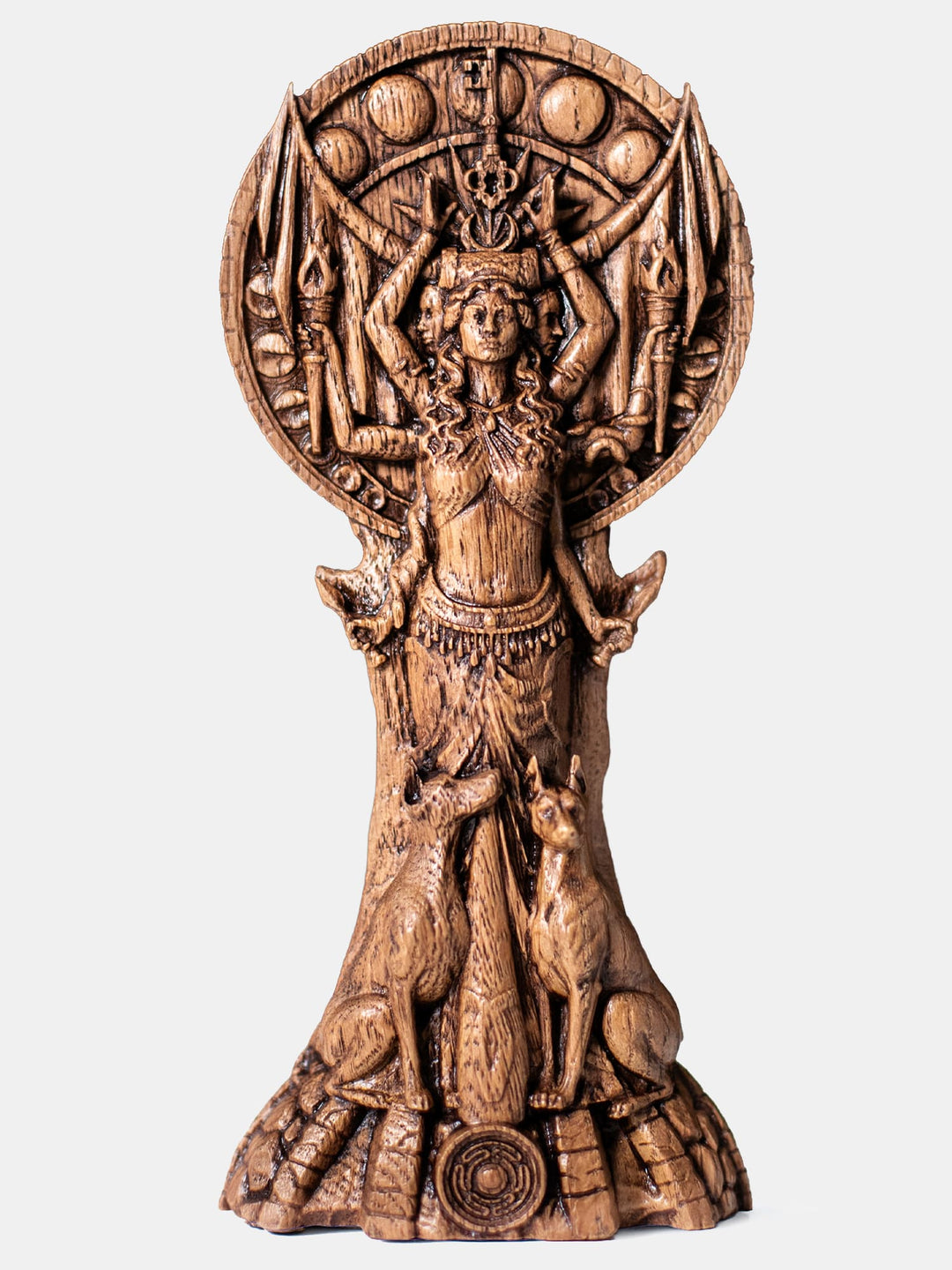 Handcrafted hekate statue with moon phases, dark feminine symbolism and whimsigoth decor aesthetic