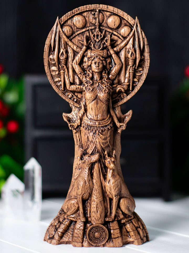 Hecate goddess statue for witch decor and wiccan practice, inspired by greek statue tradition and shadow work