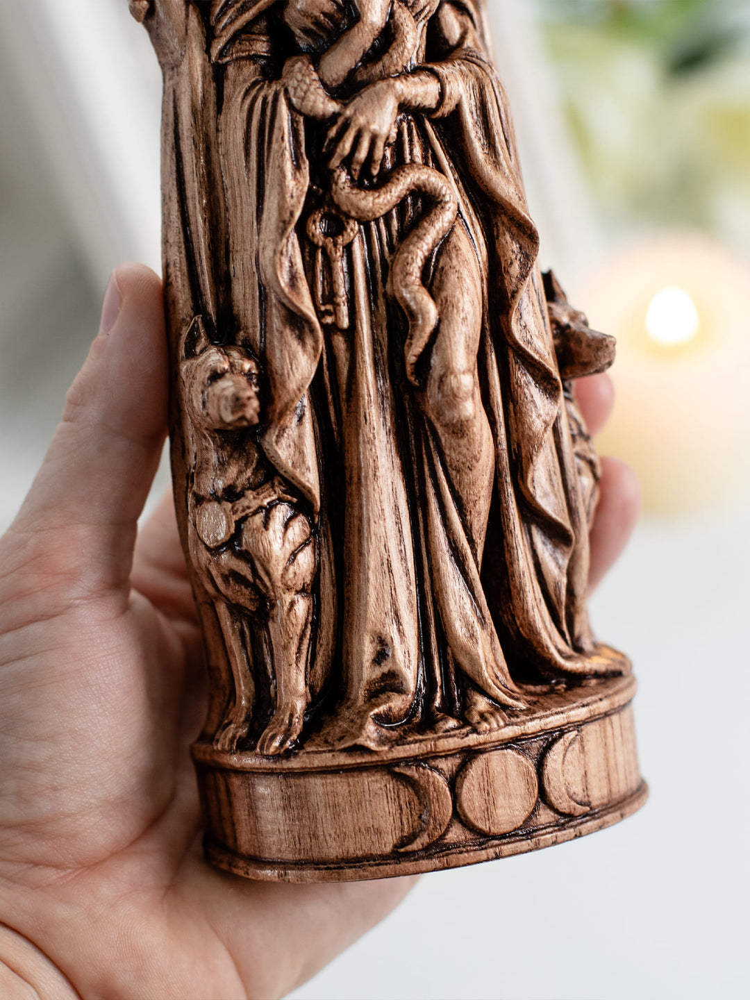 Hekate Statue for Witchcraft Altar – Triple Goddess Wood Decor