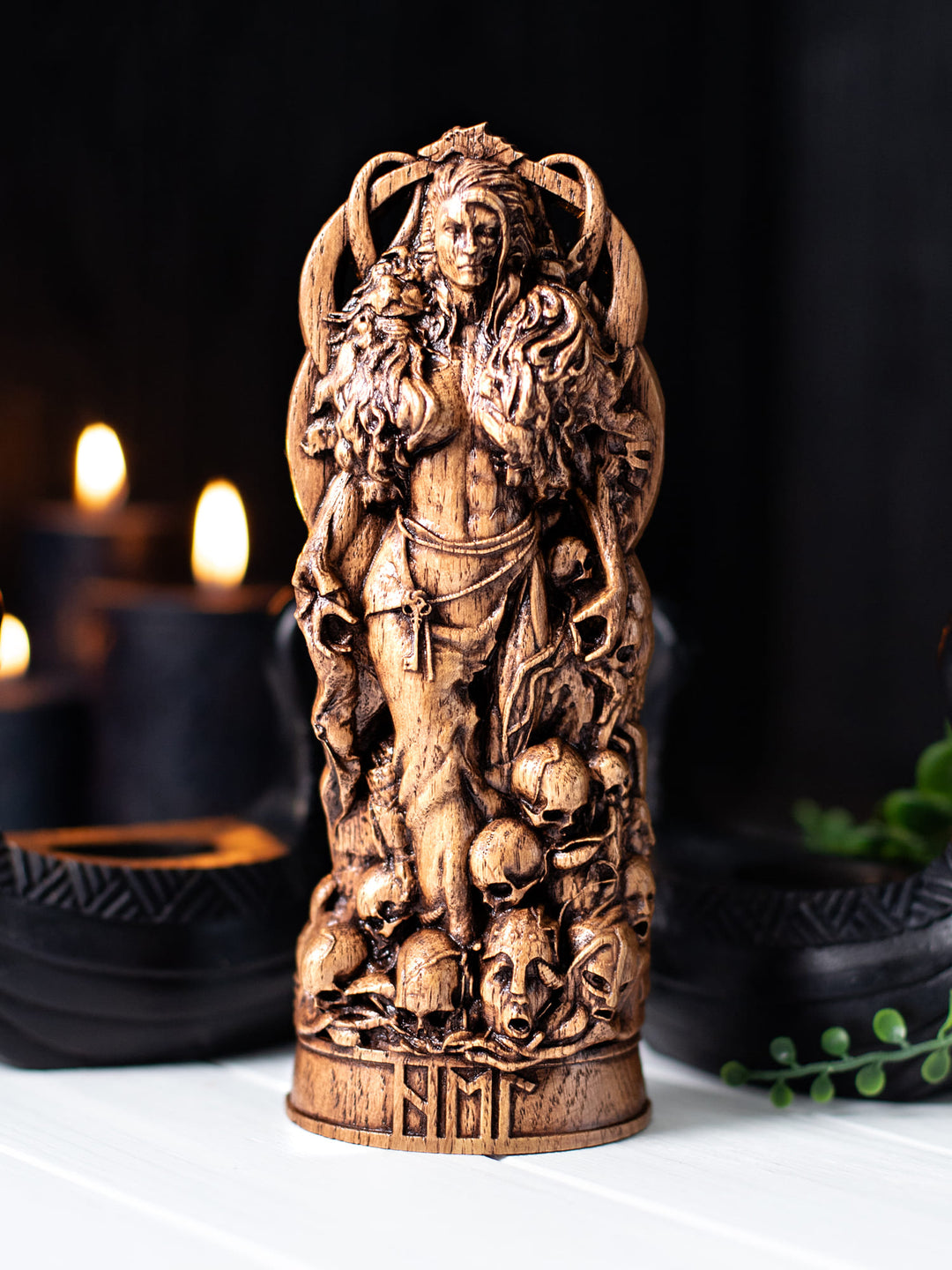 Hel the Norse Goddess, Wooden statue, for Pagan Altar kit