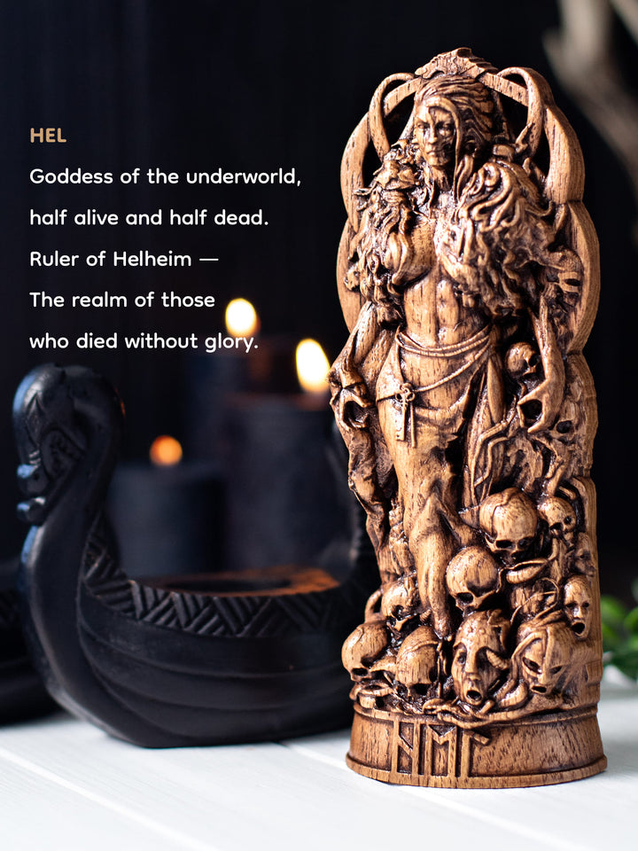 Hel the Norse Goddess, Wooden statue, for Pagan Altar kit