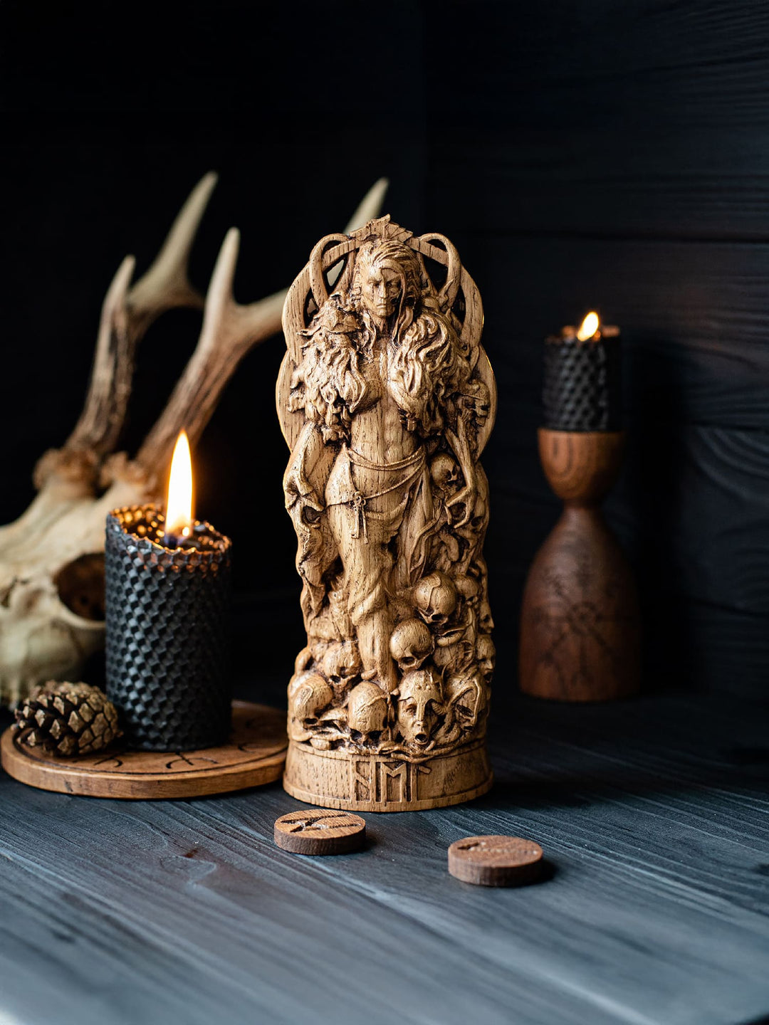 Hel the Norse Goddess, Wooden statue, for Pagan Altar kit