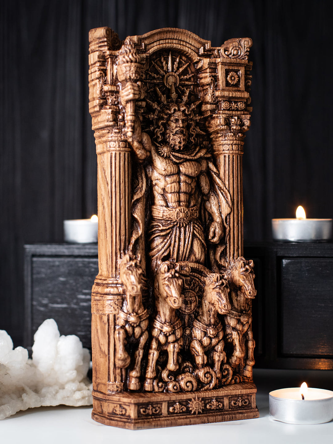 Helios Sun God Wooden Statue