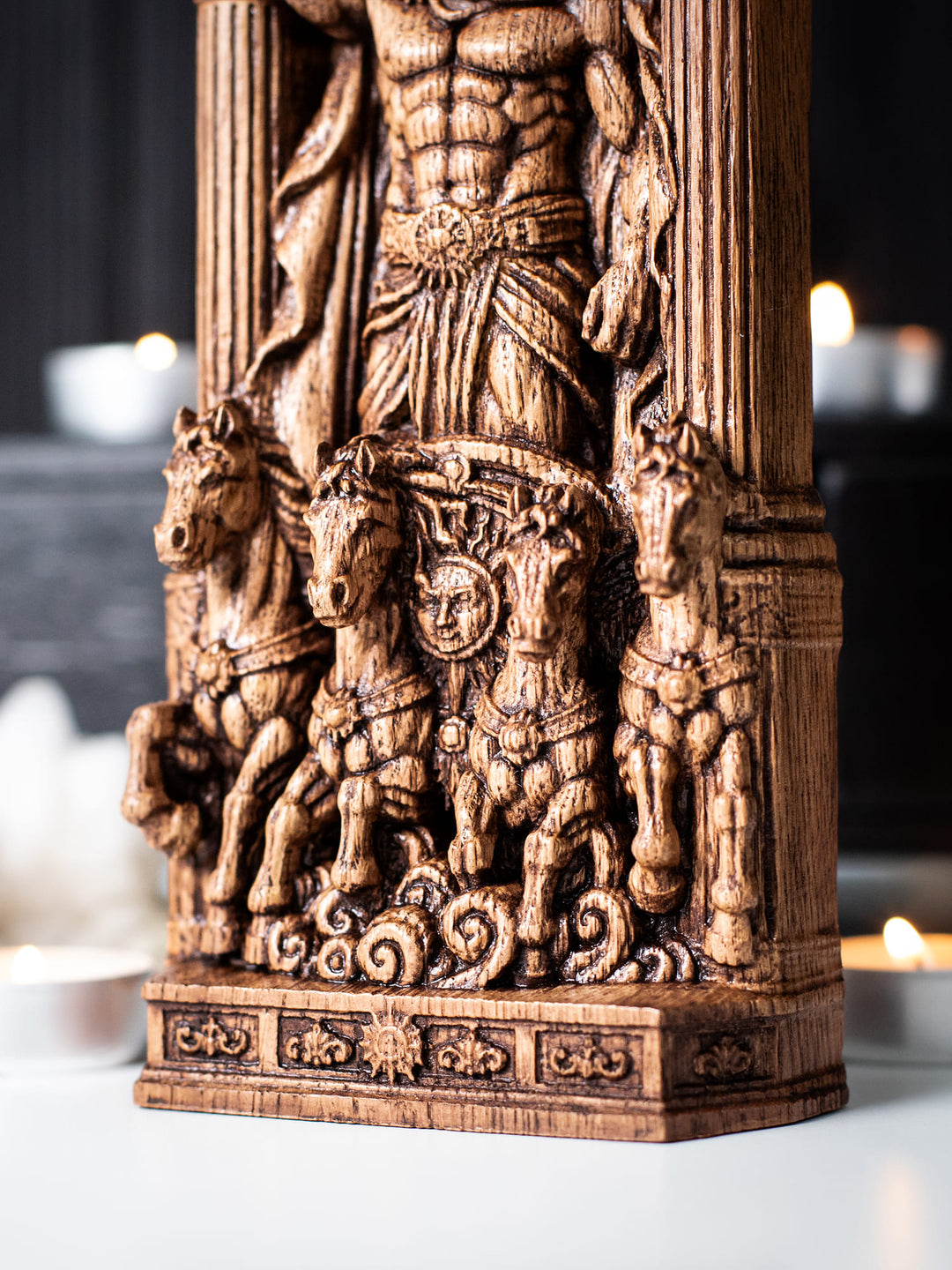 Helios Sun God Wooden Statue