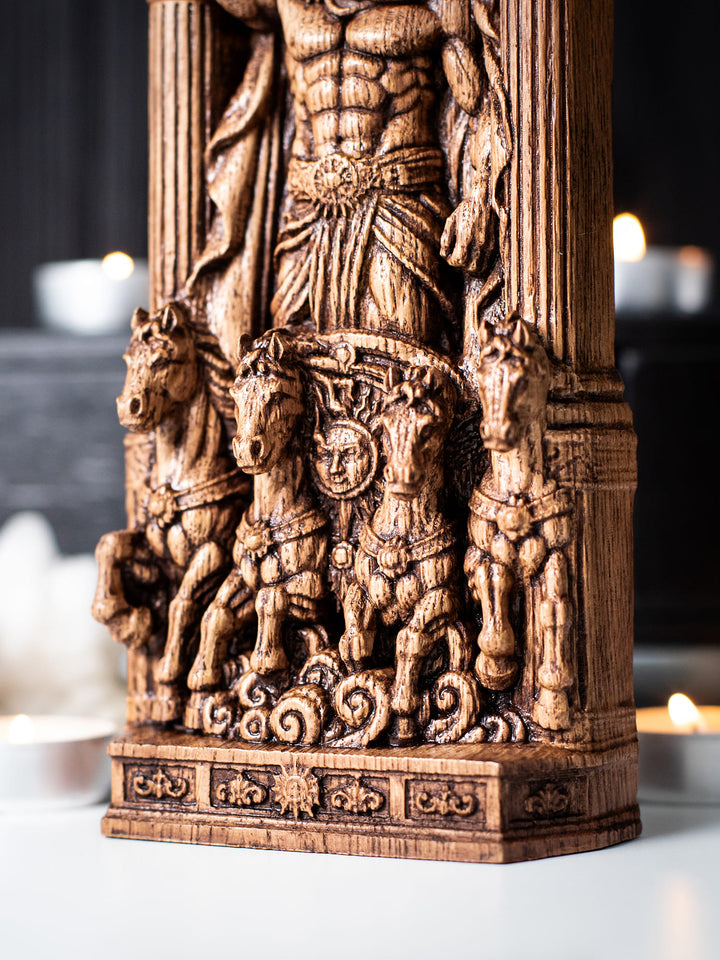 Helios Sun God Wooden Statue