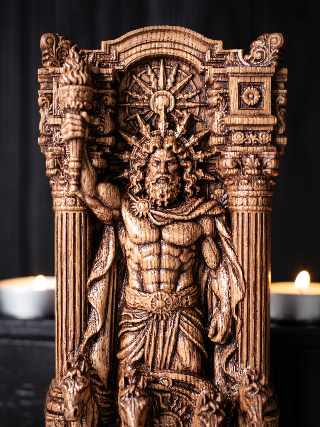 Helios Sun God Wooden Statue