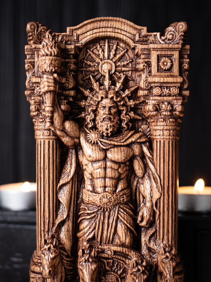 Helios Sun God Wooden Statue