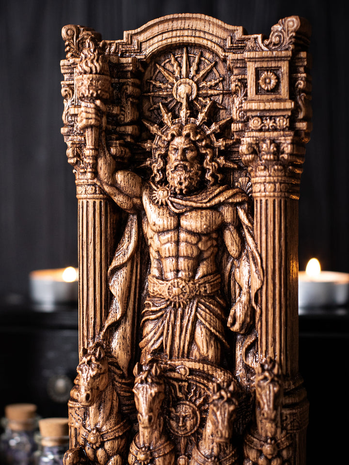 Helios Sun God Wooden Statue
