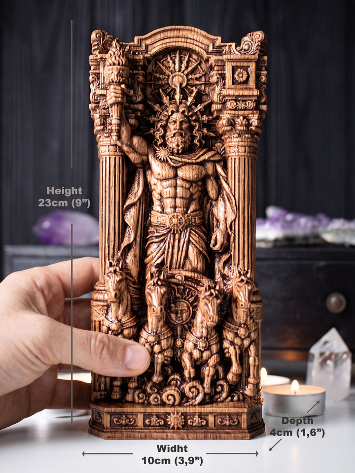 Helios Sun God Wooden Statue