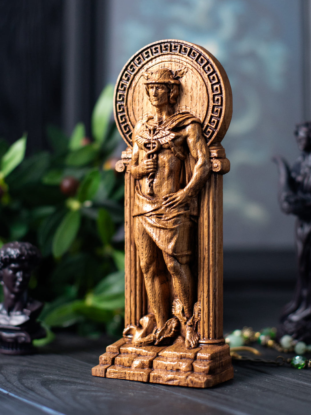 Greek God Hermes, Wooden statue for Pagan Altar kit