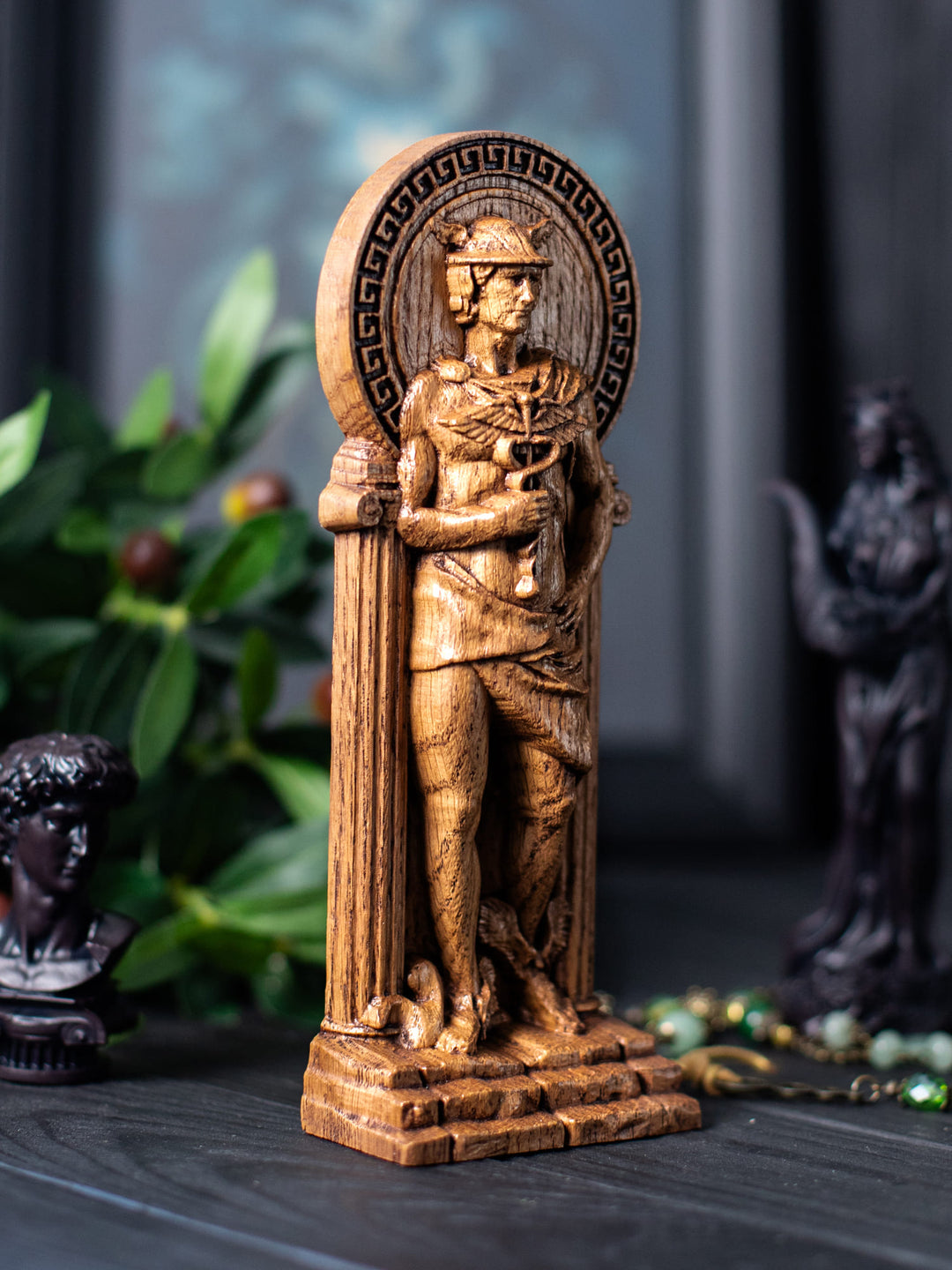 Greek God Hermes, Wooden statue for Pagan Altar kit