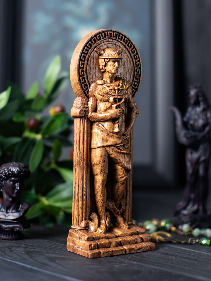 Greek God Hermes, Wooden statue for Pagan Altar kit