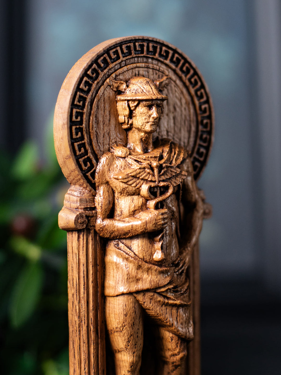 Greek God Hermes, Wooden statue for Pagan Altar kit
