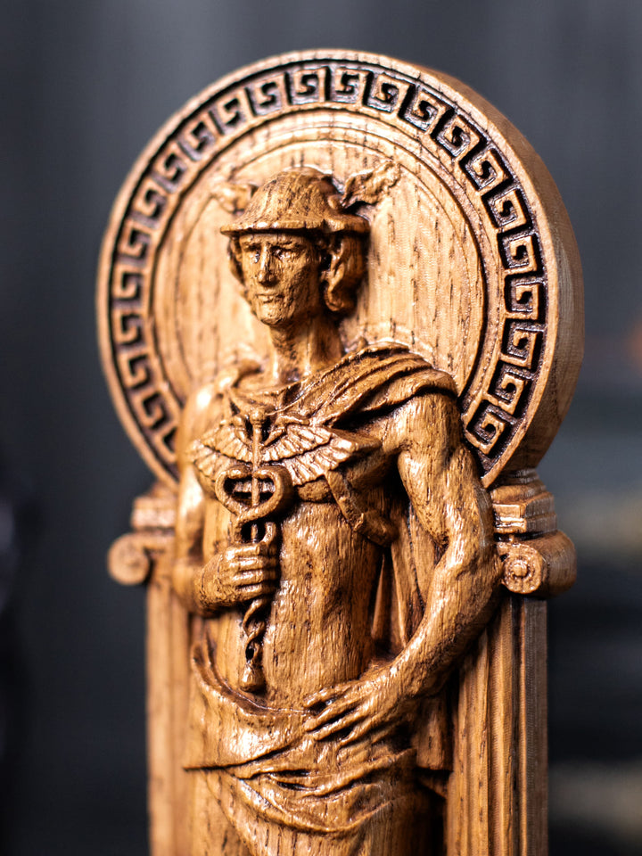 Greek God Hermes, Wooden statue for Pagan Altar kit