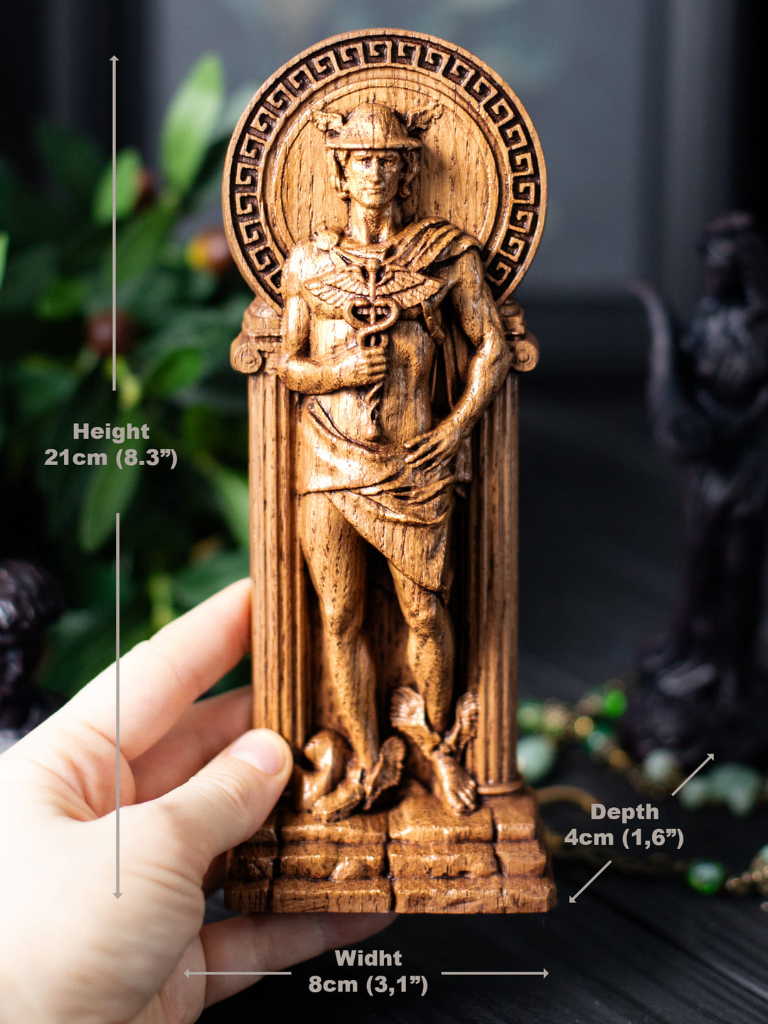Greek God Hermes, Wooden statue for Pagan Altar kit