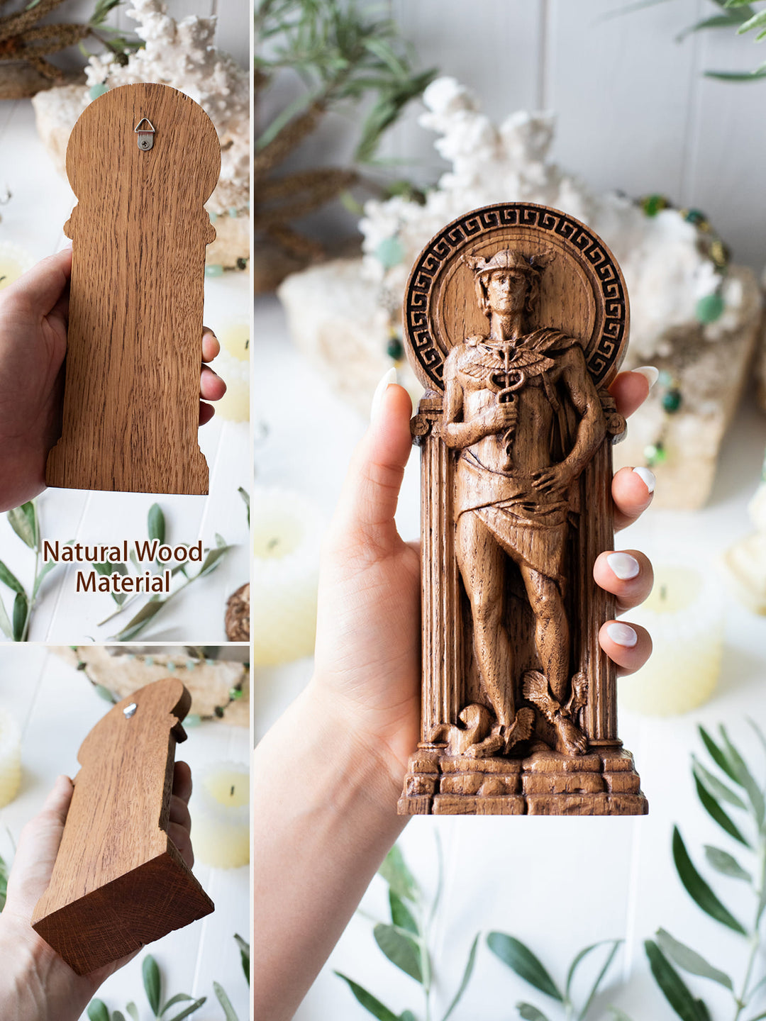 Greek God Hermes, Wooden statue for Pagan Altar kit