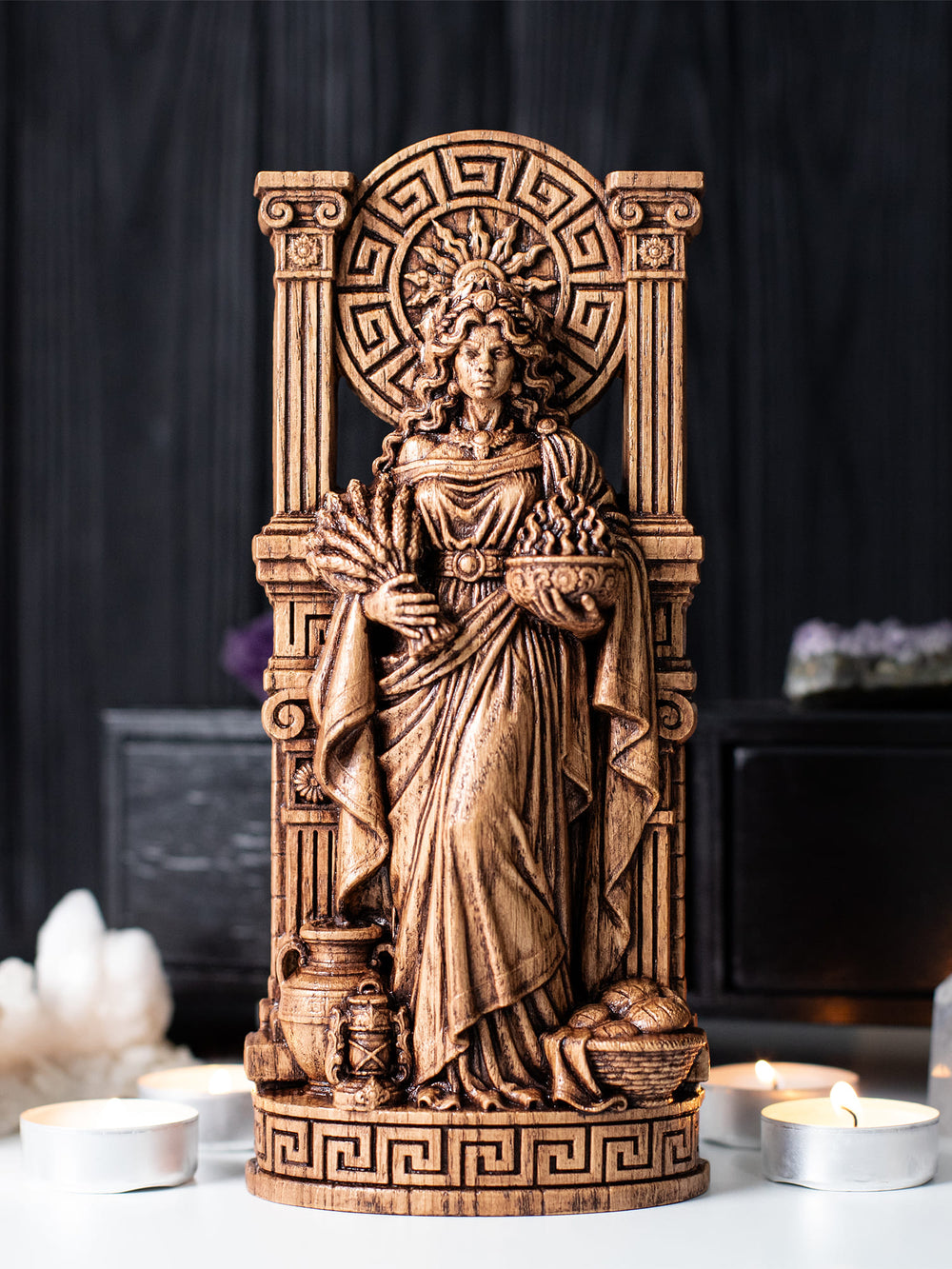 Wall hanging Hestia statue handcrafted wooden goddess statue inspired by Greek mythology and pagan decor