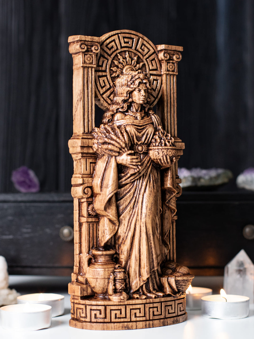 Hestia Statue Wood Carving Greek Goddess