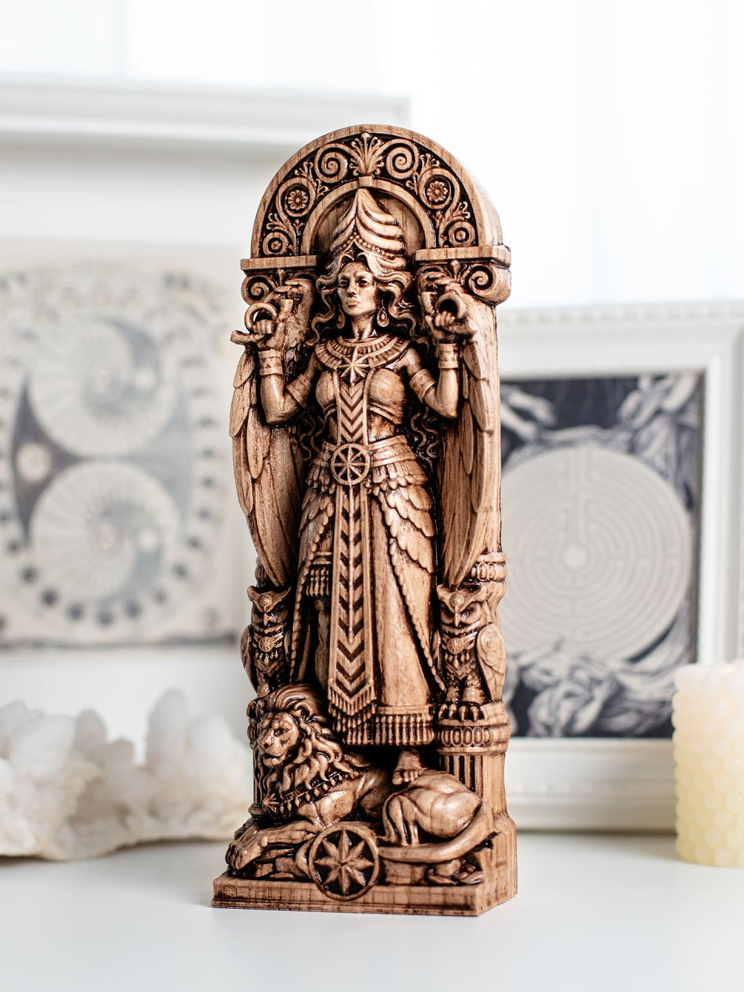 Inanna Statue Ishtar Goddess Wood Carving Decor