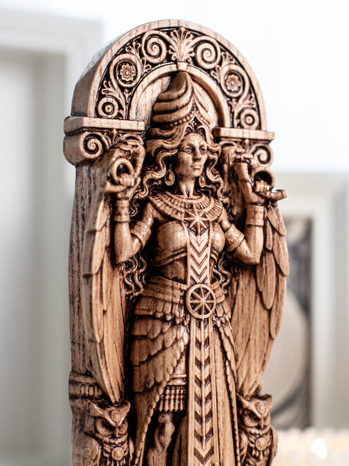 Inanna Statue Ishtar Goddess Wood Carving Decor
