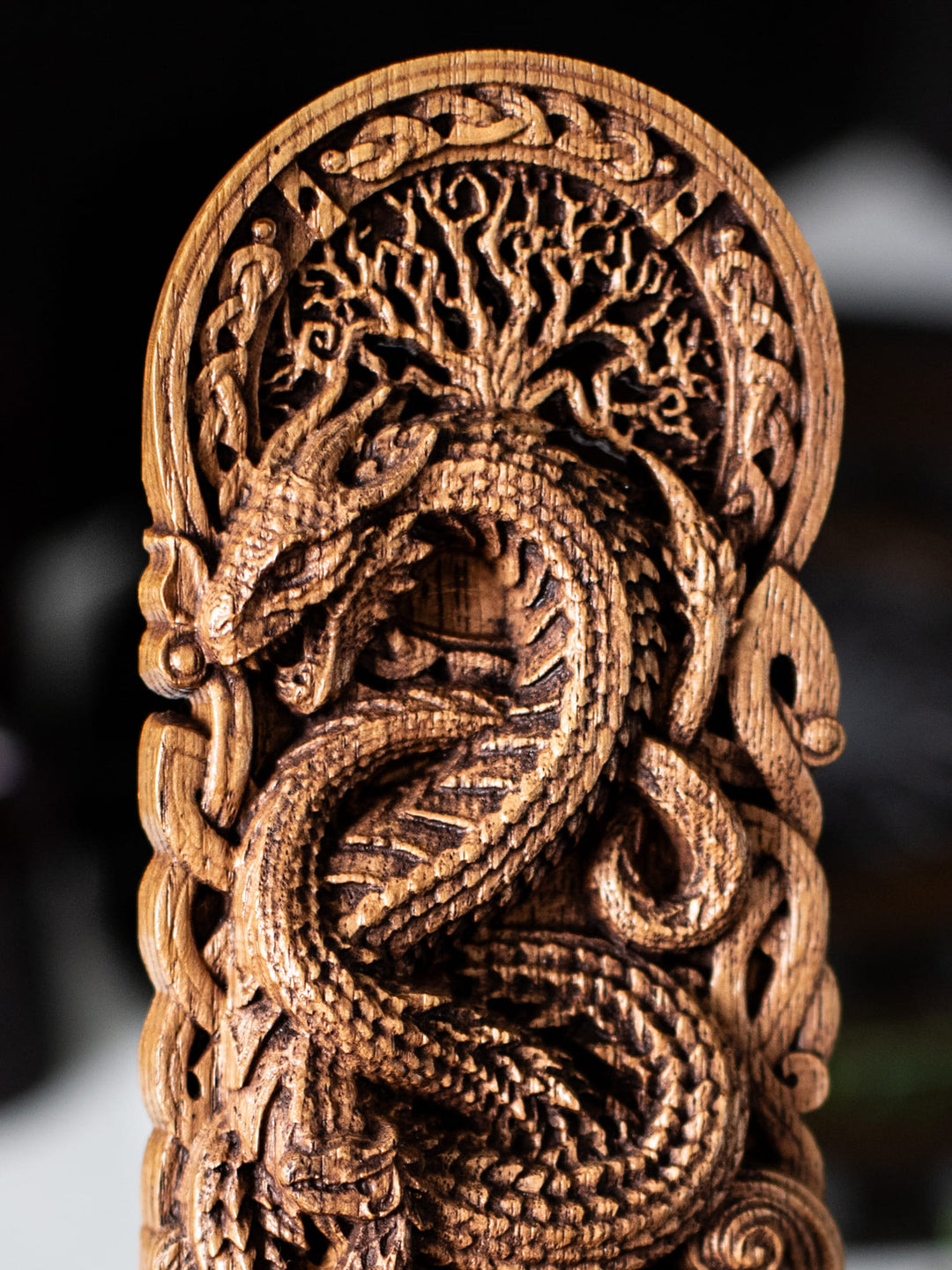 Jormungandr Statuette - Norse Sea Serpent Above Viking Boat