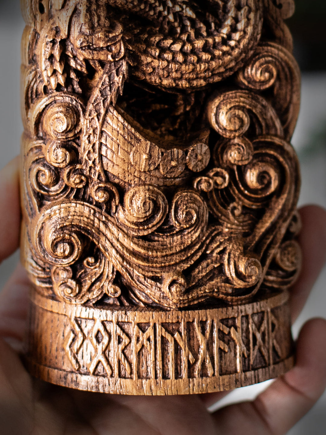 Jormungandr Statuette - Norse Sea Serpent Above Viking Boat