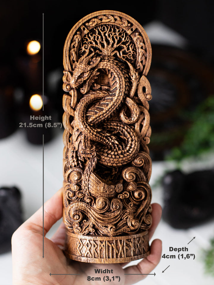 Jormungandr Statuette - Norse Sea Serpent Above Viking Boat