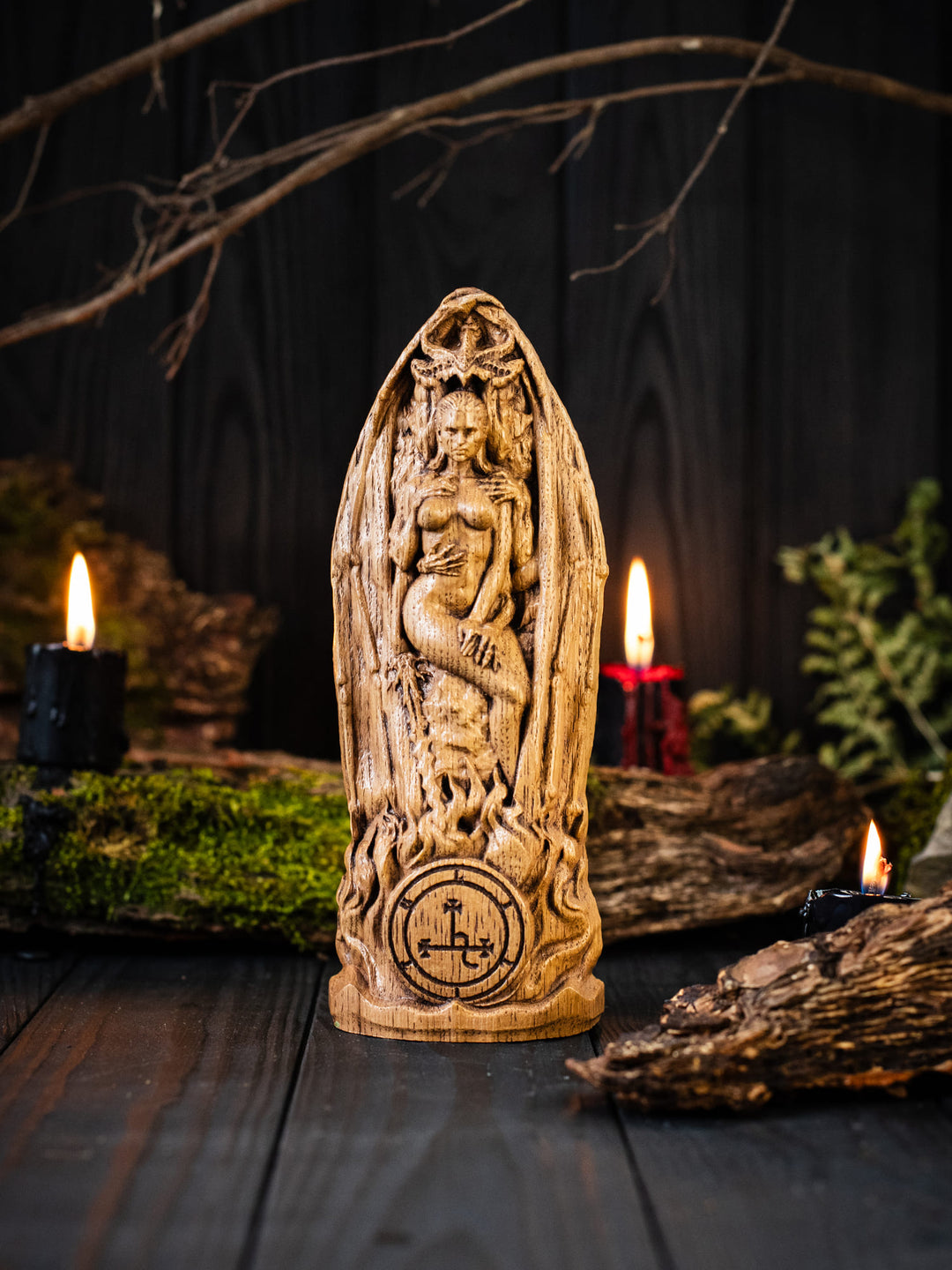 Lilith Goddess | Wooden Figurine with Lucifer and Underworld