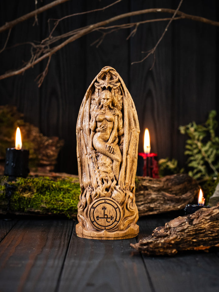 Lilith Goddess | Wooden Figurine with Lucifer and Underworld