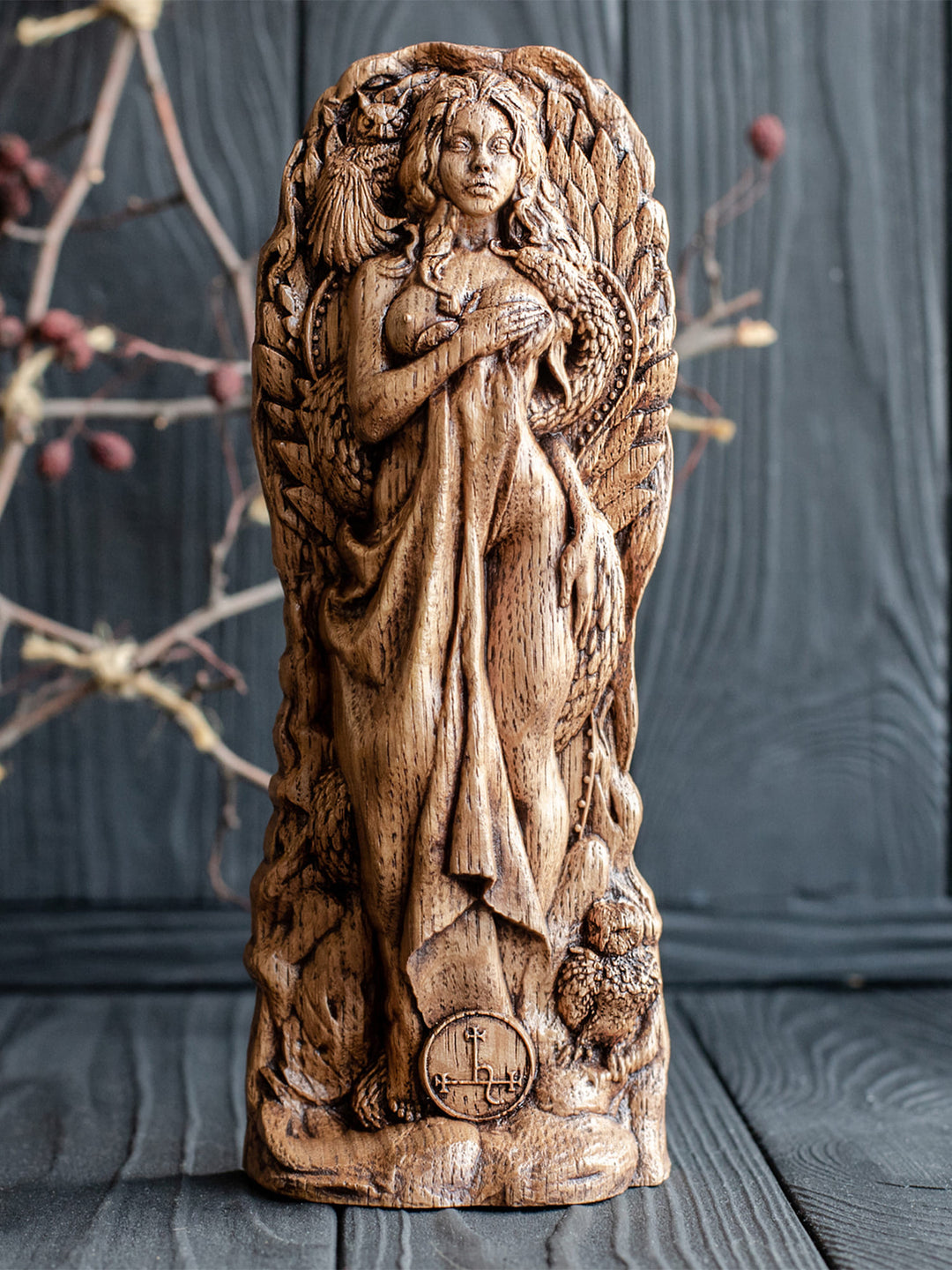 Lilith Wooden Figurine: Goddess of Independence and Night