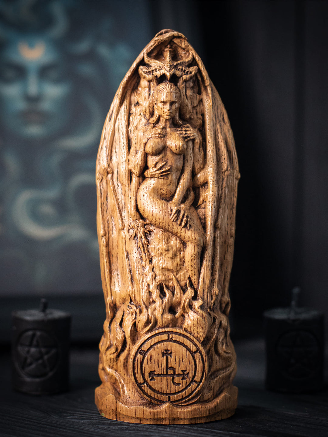 Lilith Goddess | Wooden Figurine with Lucifer and Underworld