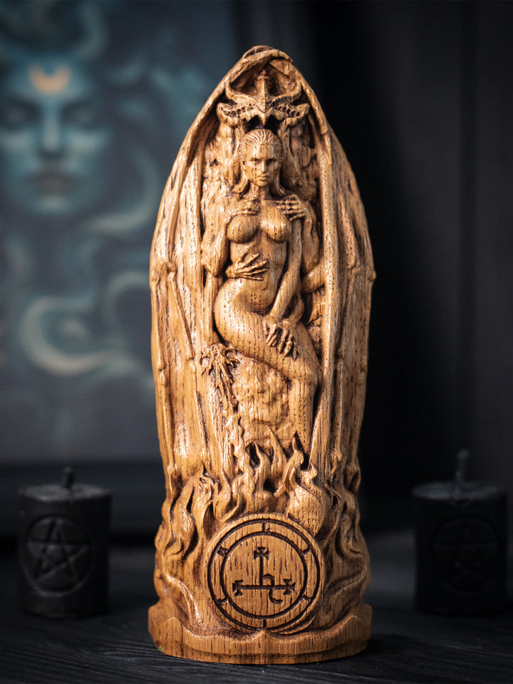 Lilith Goddess | Wooden Figurine with Lucifer and Underworld