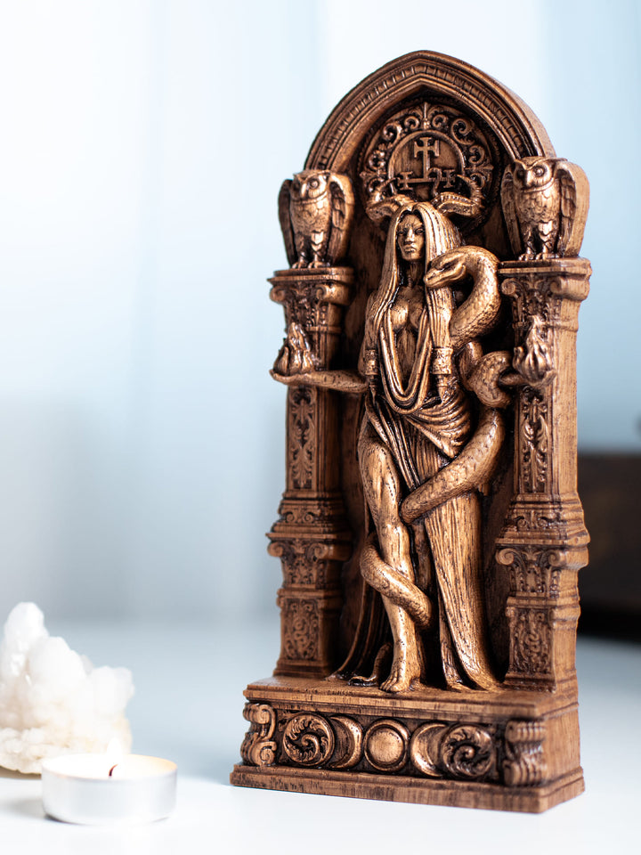 Lilith Statue with Sigil – Occult Wood Carving