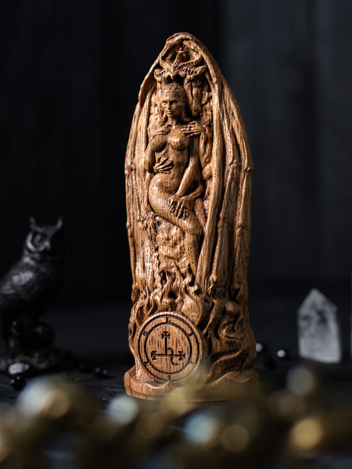 Lilith Goddess | Wooden Figurine with Lucifer and Underworld