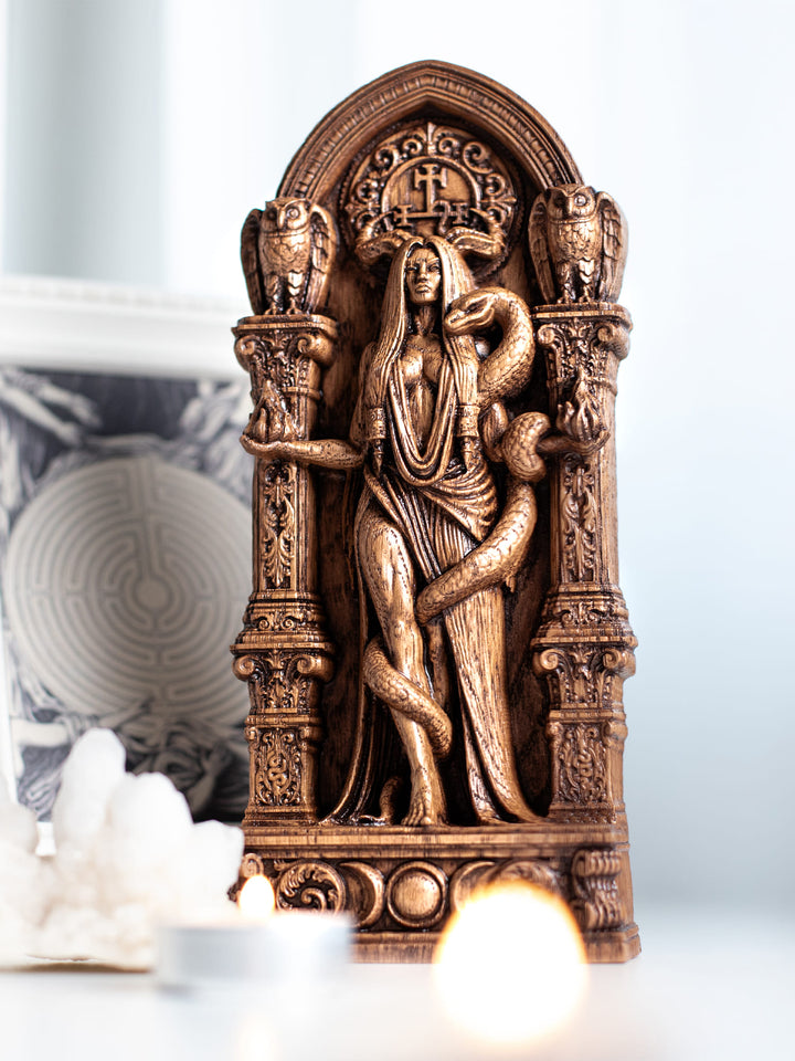 Lilith Statue with Sigil – Occult Wood Carving