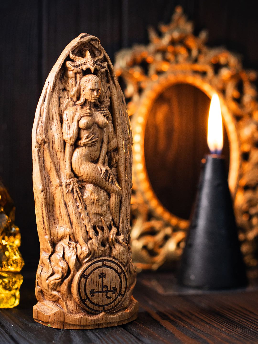Lilith Goddess | Wooden Figurine with Lucifer and Underworld