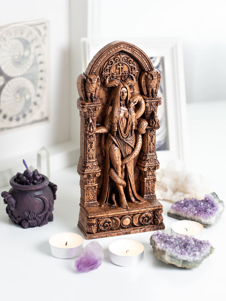 Lilith Statue with Sigil – Occult Wood Carving